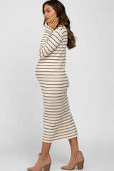 Cream Ribbed Striped Maternity Midi Dress