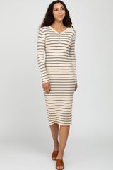 Cream Ribbed Striped Midi Dress
