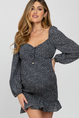 Black Floral Sweetheart Neck Smocked Maternity Dress