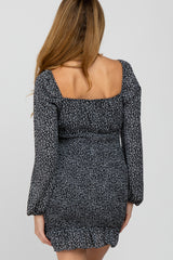 Black Floral Sweetheart Neck Smocked Maternity Dress