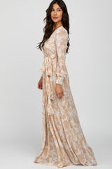 Taupe Floral Chiffon Maxi Dress