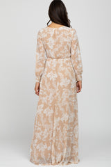 Taupe Floral Chiffon Maxi Dress