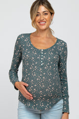 Green Floral Long Sleeve Maternity Top