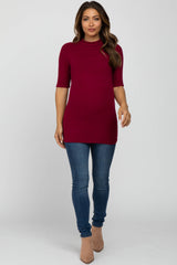 Burgundy Soft Brushed Knit Mock Neck Maternity Top
