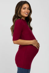 Burgundy Soft Brushed Knit Mock Neck Maternity Top