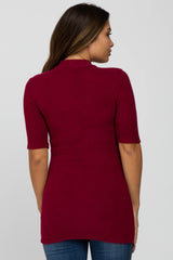 Burgundy Soft Brushed Knit Mock Neck Maternity Top