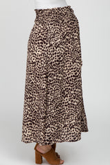 Brown Satin Leopard Drawstring Maternity Maxi Skirt