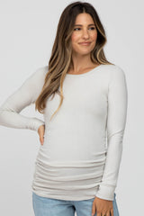 Cream Soft Knit Ruched Maternity Top
