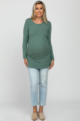 Mint Soft Knit Button Shoulder Ruched Side Maternity Top