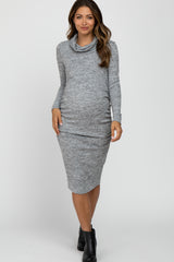 Heather Grey Knit Long Sleeve Cowl Neck Maternity Dress