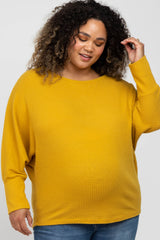 Yellow Brushed Waffle Knit Dolman Maternity Plus Top