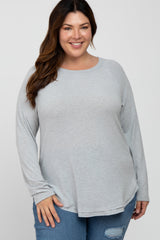 Heather Grey Soft Knit Layered Round Hem Plus Top
