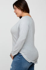 Heather Grey Soft Knit Layered Round Hem Plus Top