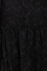 Black Floral Textured Tiered Dress