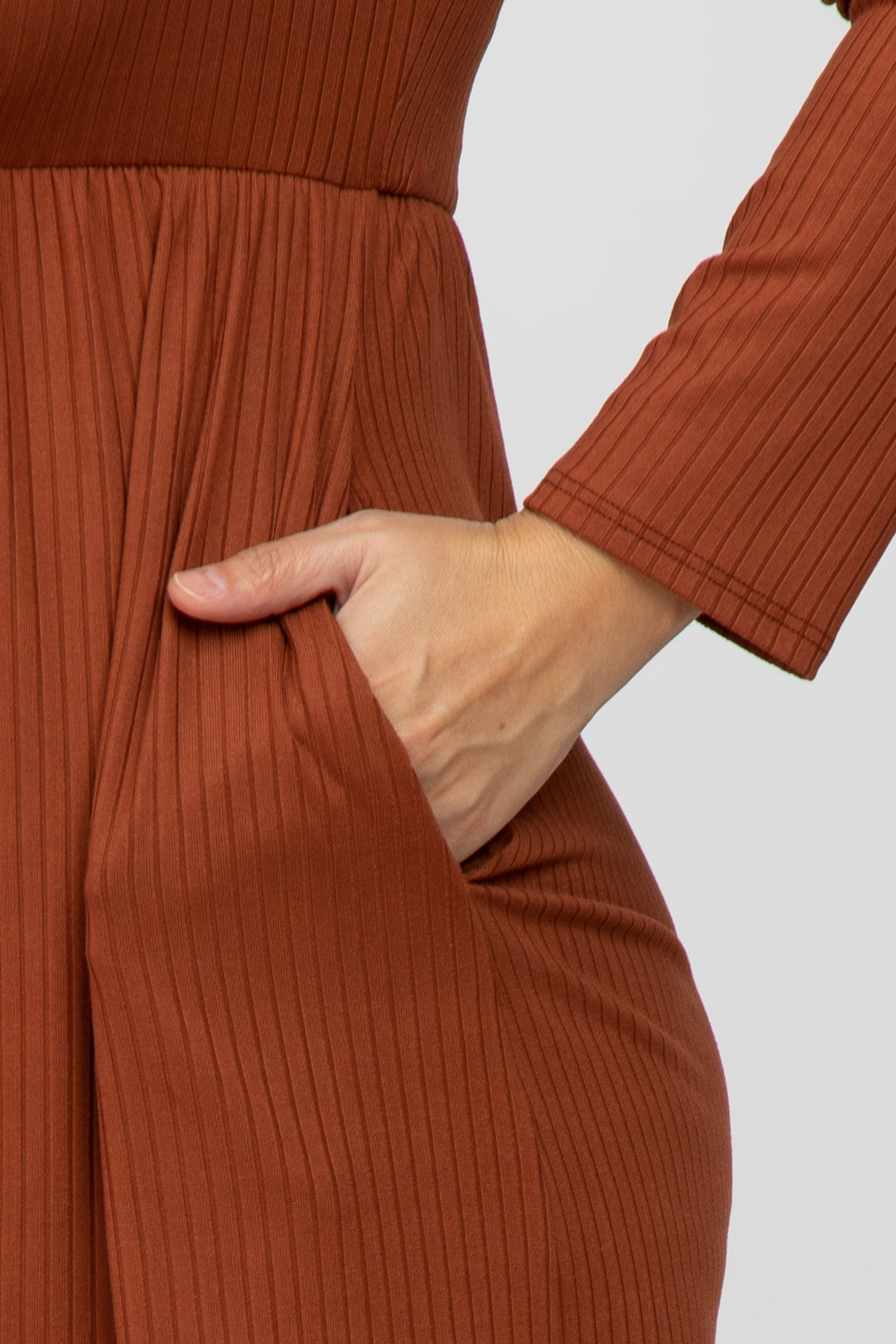 Rust Ribbed Long Sleeve Plus Dress