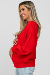 Red Boat Neck Bubble Sleeve Maternity Sweater