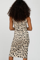 Ivory Cheetah Print Sleeveless Sweater Midi Dress