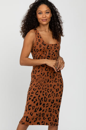 Rust Cheetah Print Sleeveless Sweater Midi Dress