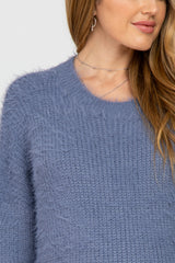 Blue Fuzzy Chunky Knit Maternity Sweater