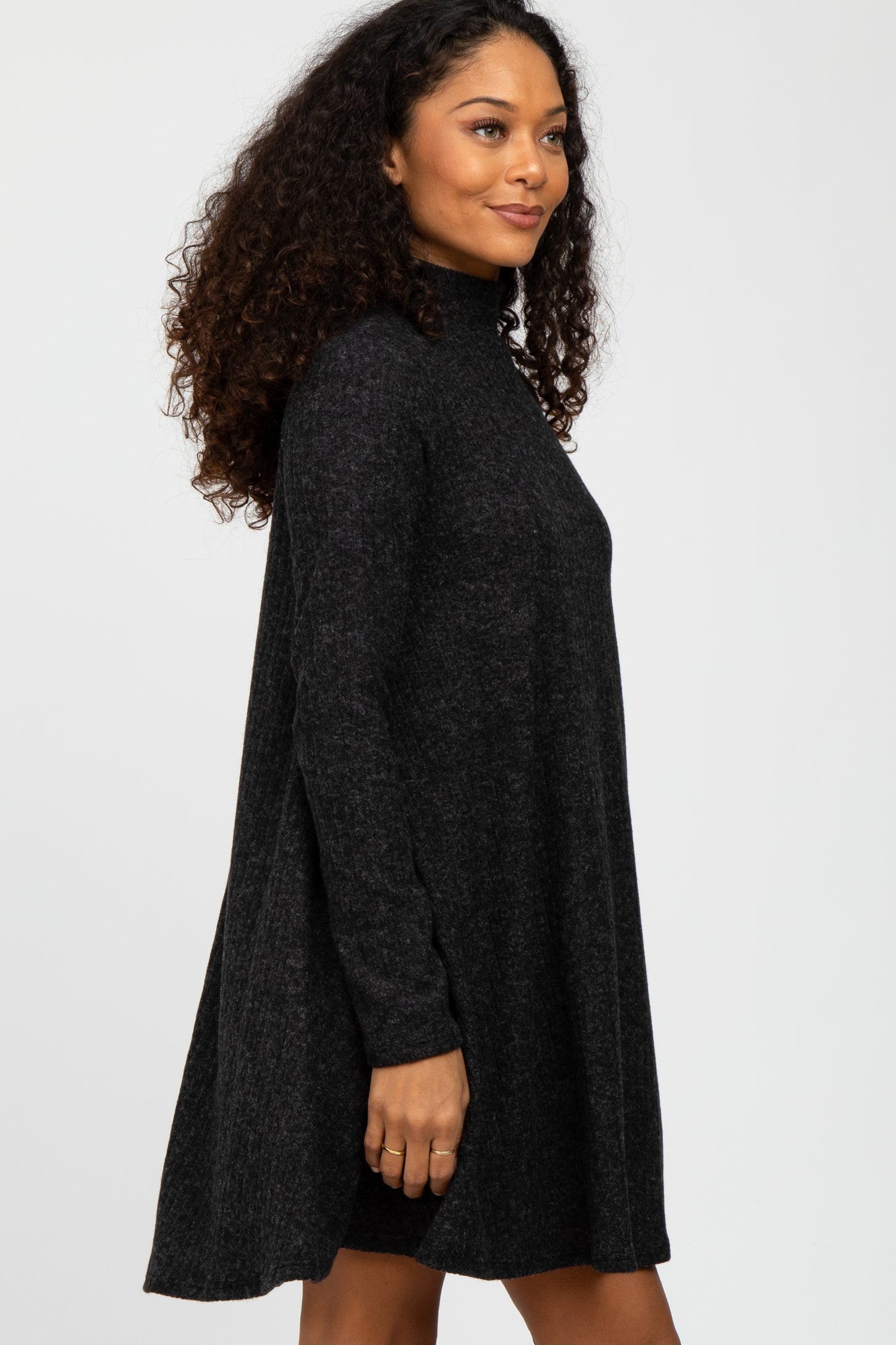 Black Brushed Mock Neck Dress