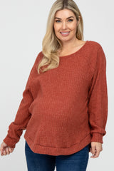 Rust Brushed Ribbed Long Sleeve Maternity Top