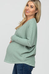 Light Olive Contrast Stitch Maternity Dolman Sleeve Top