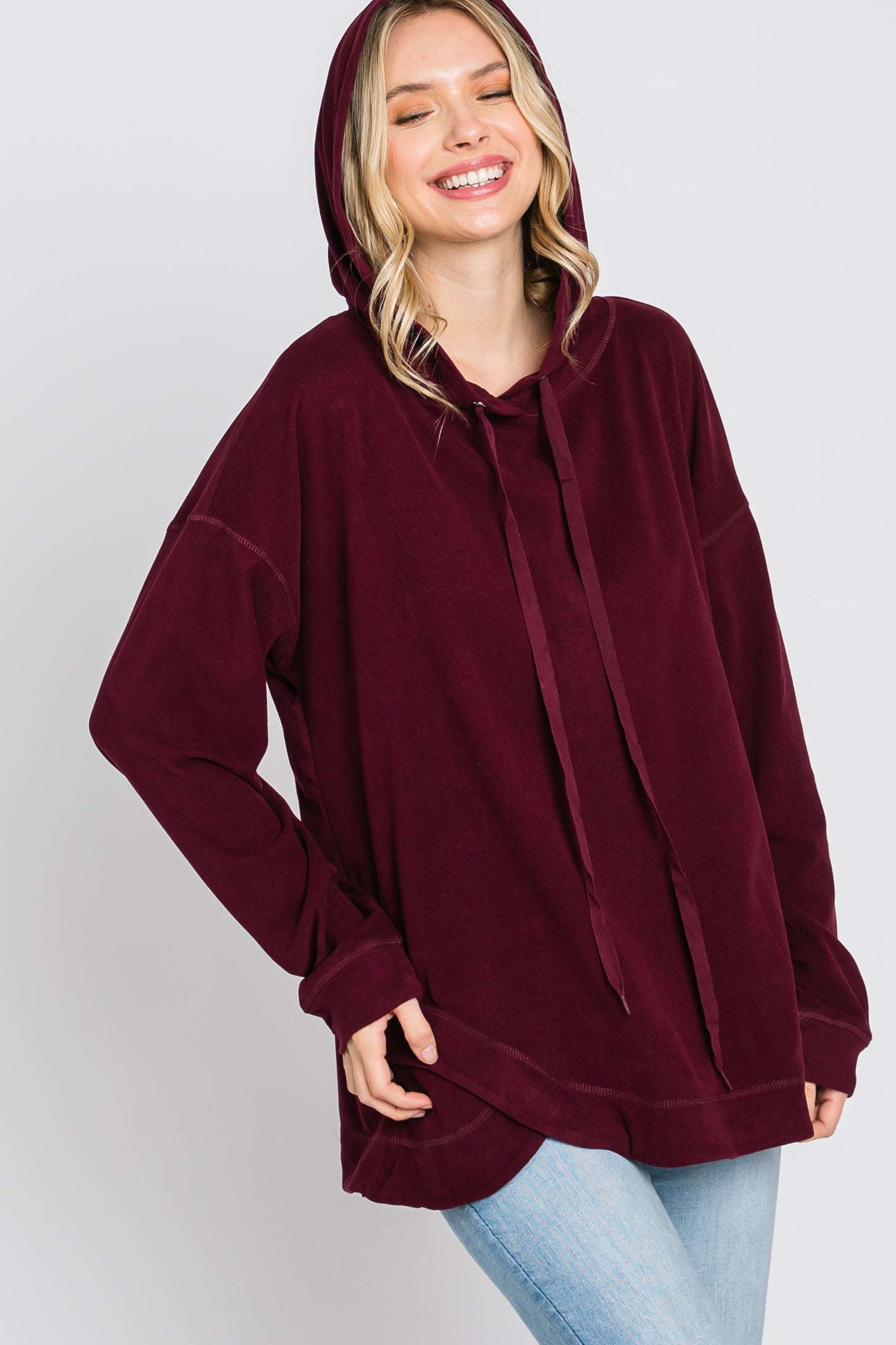 Burgundy Soft Brushed Hooded Top