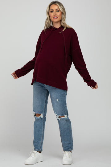 Burgundy Soft Brushed Hooded Maternity Top