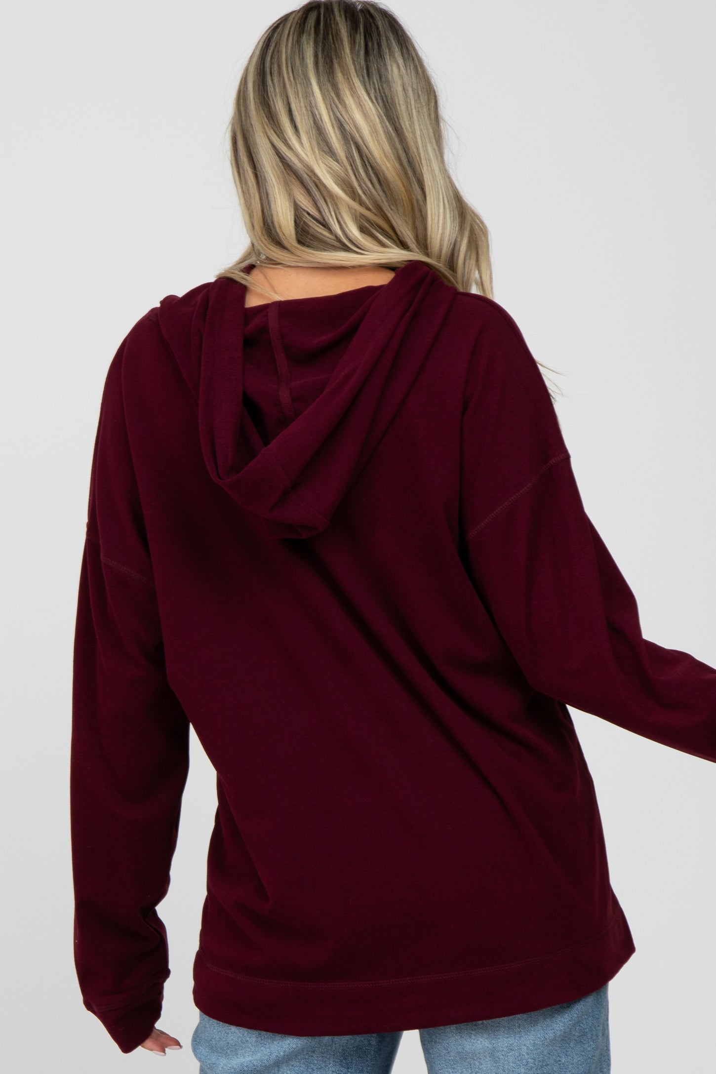 Burgundy Soft Brushed Hooded Maternity Top