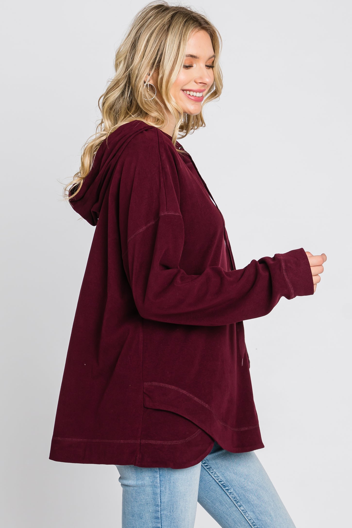 Burgundy Soft Brushed Hooded Top