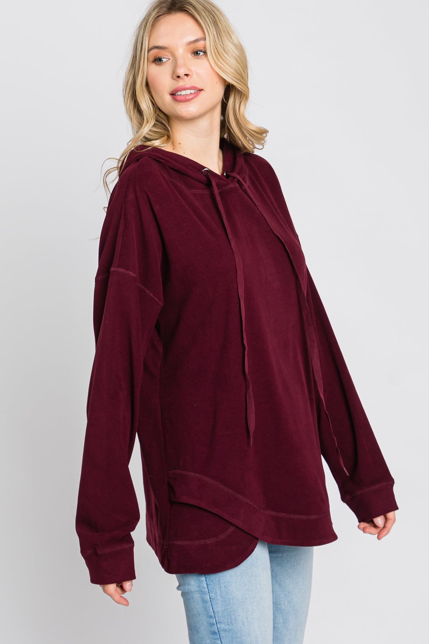 Burgundy Soft Brushed Hooded Top