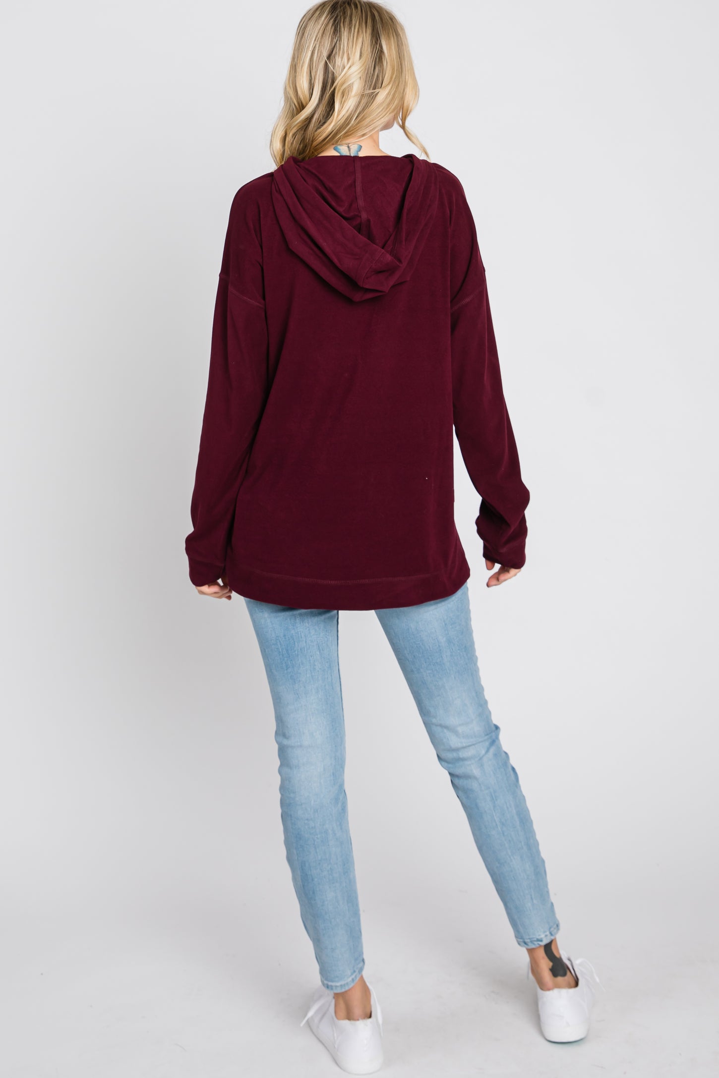 Burgundy Soft Brushed Hooded Top