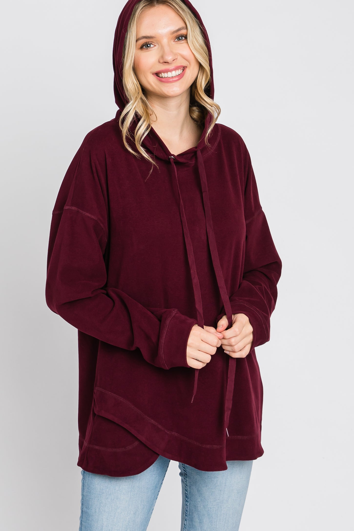 Burgundy Soft Brushed Hooded Top