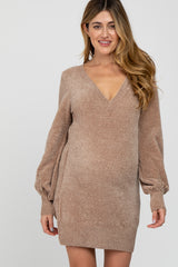 Mocha Bubble Sleeve Maternity Sweater Dress