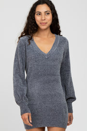 Charcoal Bubble Sleeve Sweater Dress