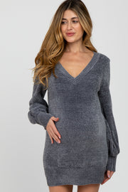 Charcoal Bubble Sleeve Maternity Sweater Dress