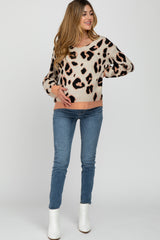 Peach Animal Print V-Neck Maternity Sweater