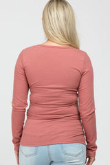 Mauve Ribbed Button Accent Maternity Top