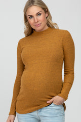 Dark Yellow Ribbed Long Sleeve Mock Neck Maternity Top
