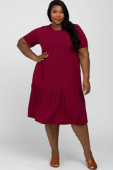 Burgundy Ribbed Tiered Plus Dress