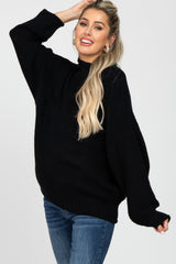 Black Mock Neck Cable Knit Maternity Sweater