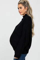 Black Mock Neck Cable Knit Maternity Sweater