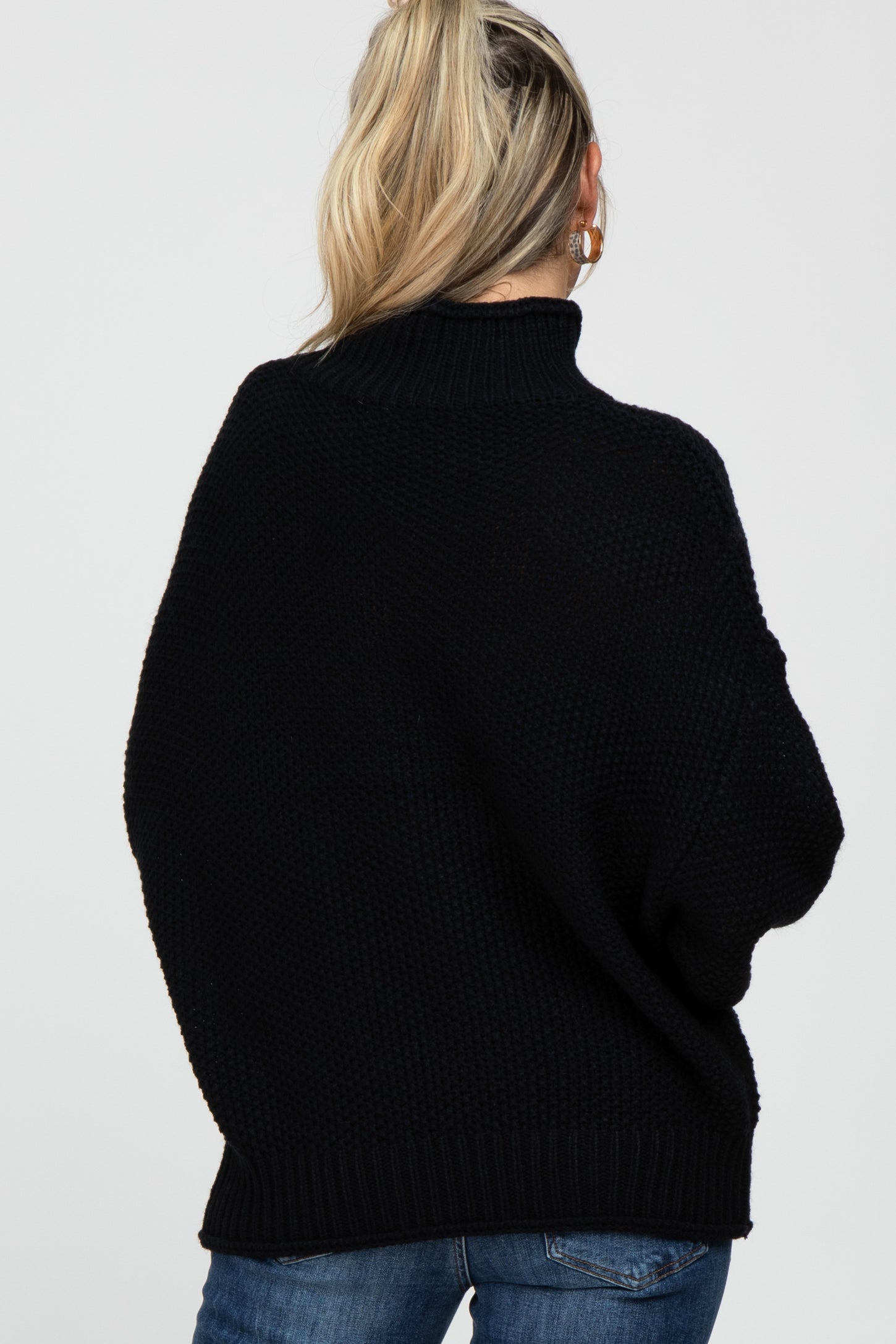 Black Mock Neck Cable Knit Maternity Sweater