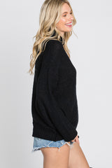 Black Mock Neck Cable Knit Sweater