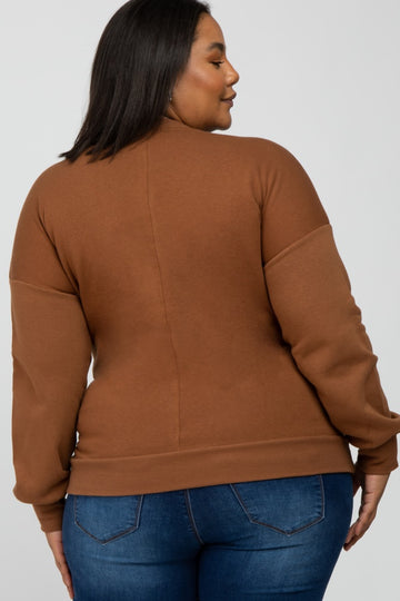Camel Pocketed Plus Maternity Sweatshirt