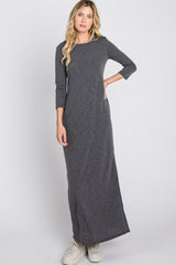 Charcoal French Terry Side Slit Maxi Dress