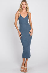 Blue Sleeveless V-Neck Sweater Dress
