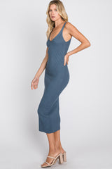 Blue Sleeveless V-Neck Sweater Dress