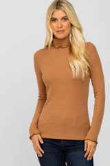 Camel Thermal Knit Turtle Neck Maternity Top