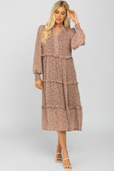 Rust Floral Print Ruffle Tiered Dress